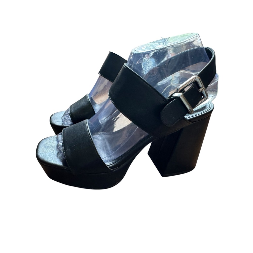Urban Outfitters Platform Sandals Women 7 Black Excellent Block Heel Square Toe